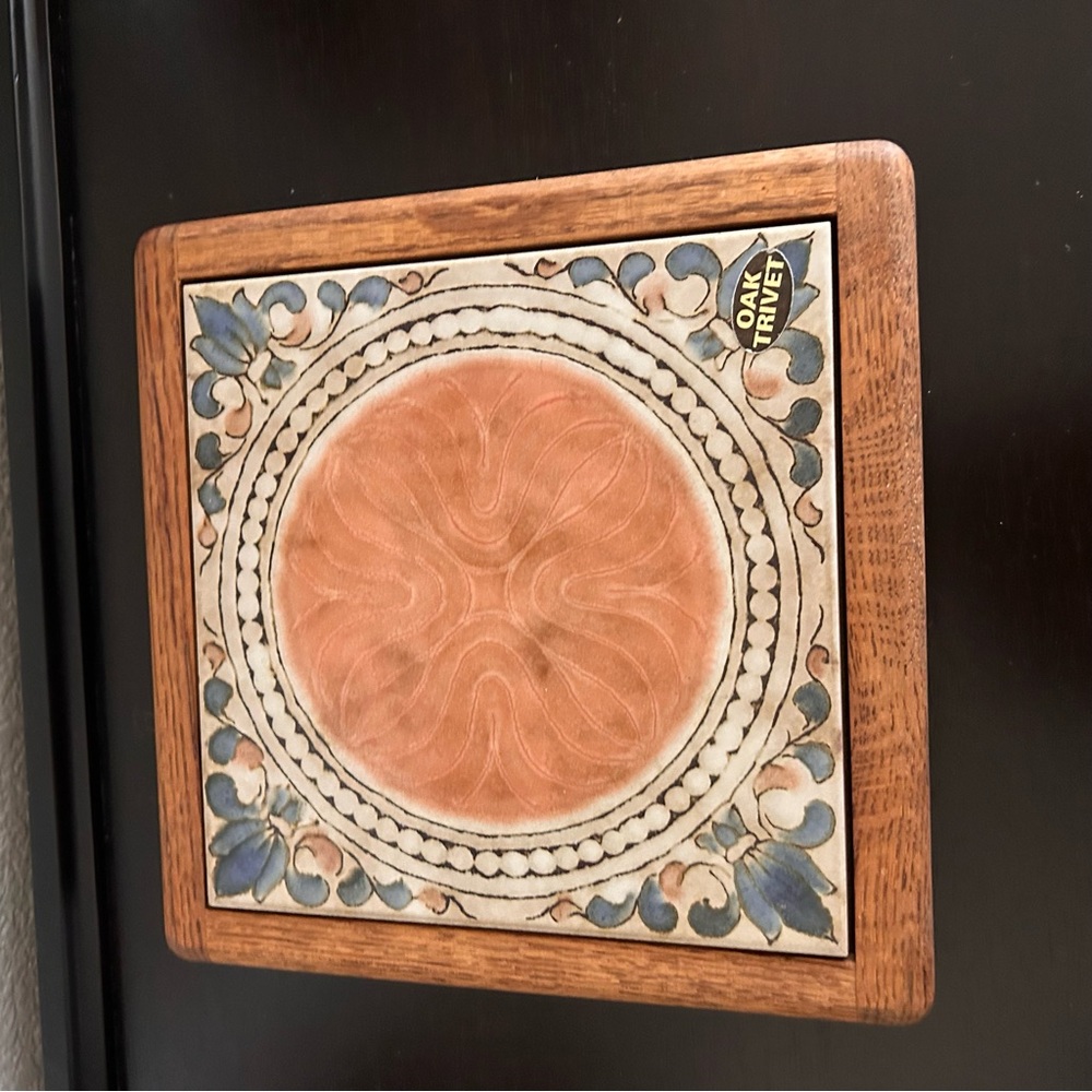 Vintage Ceramic Tile Wood Trivet Large Raised hot plate